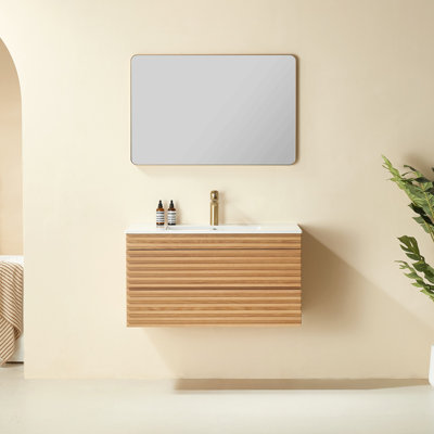 Meuble-lavabo simple mural et flottant pré-assemblé de 36 po avec comptoir en céramique