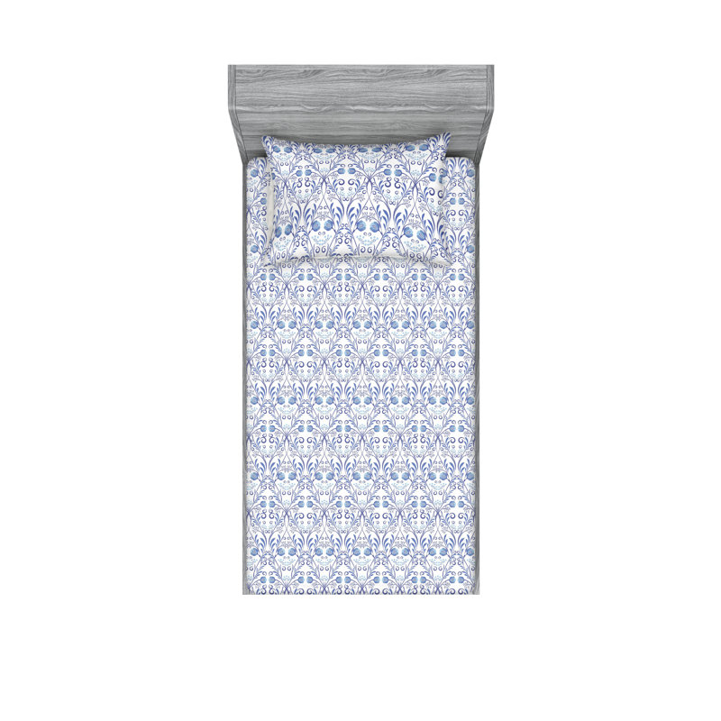 Drap-housse et taies décoratives 3 pièces Ambesonne, Ivoire, bleu doux / floral