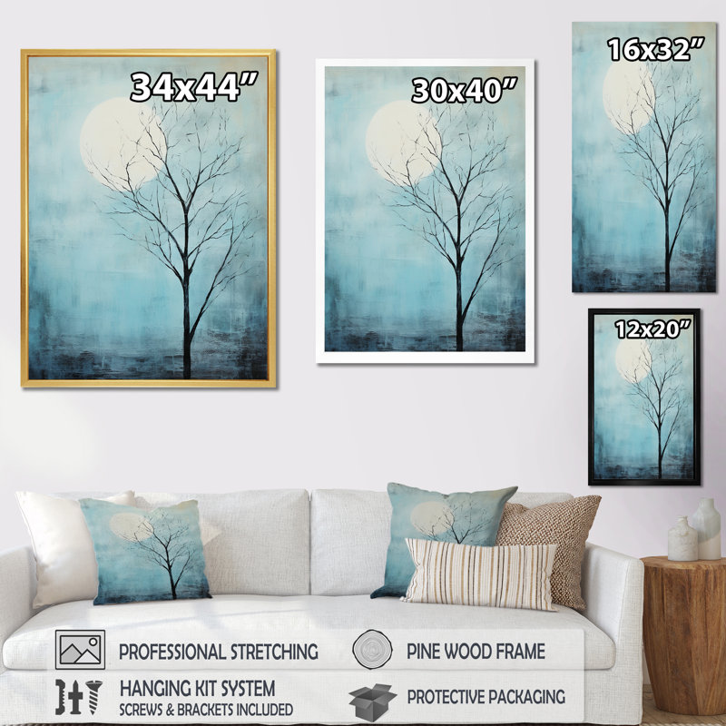 «Blue Moon Tranquility - Moon», art mural sur toile, H 32 po x l 24 po x P 1 po, Cadre simple noir
