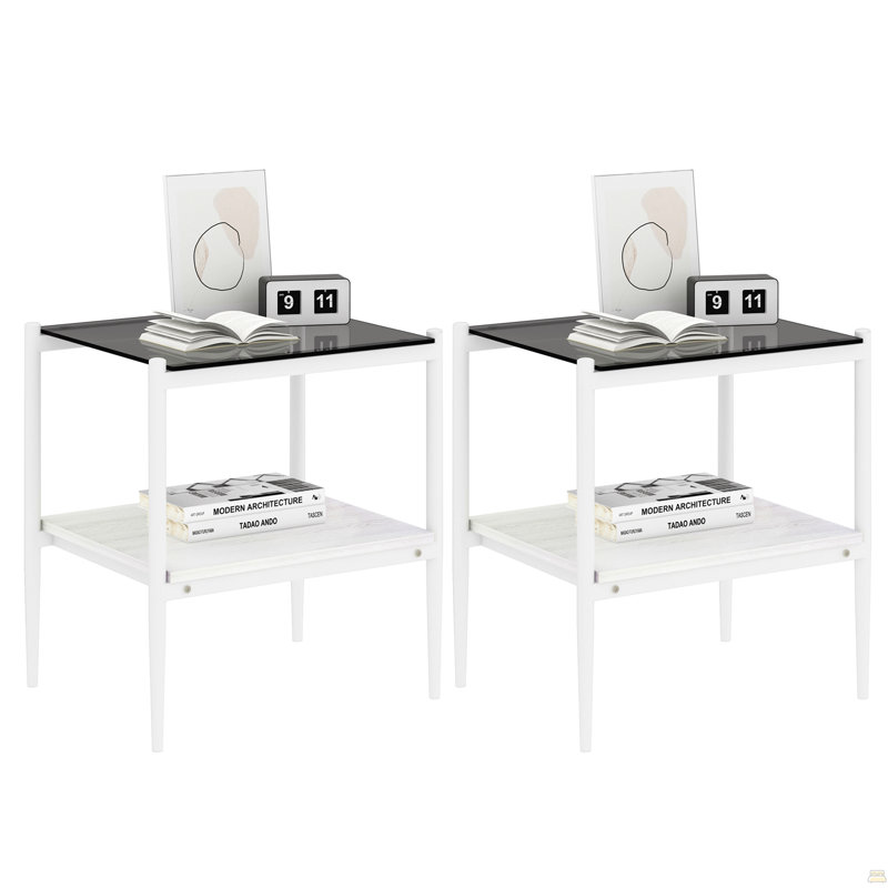 Coffee Table And End Tables Set Of 3, Tempered Glass Table With MDF Layer, White, Gray