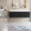 Meuble-lavabo flottant moderne 72 po avec deux lavabos en résine, armoire de rangement murale, 4 tiroirs à fermeture douce, noir brillant