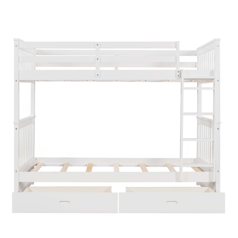 Twin-Over-Twin Bunk Bed With Ladders And Two Storage Drawers, White