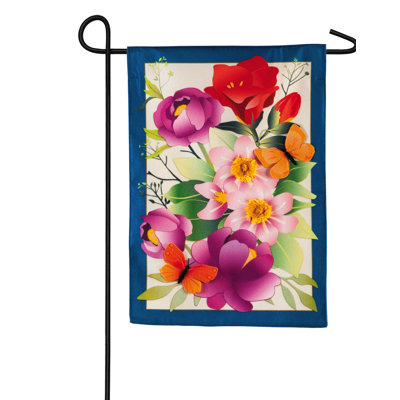 Lin à 2 côtés 18 x 12,5 po floral d’été drapeau de jardin