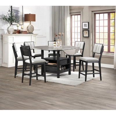 Counter Height Table 60" W x 60" D Round Wood with Storage Counter Height with Turntable Black / Gray