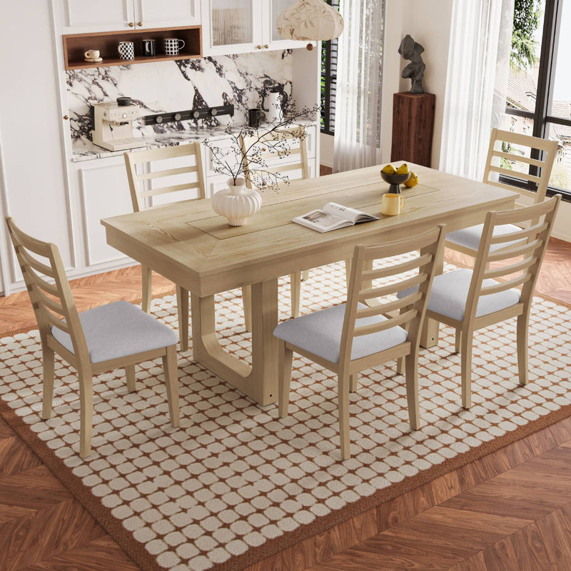7 Piece Extendable Dining Set, Oak