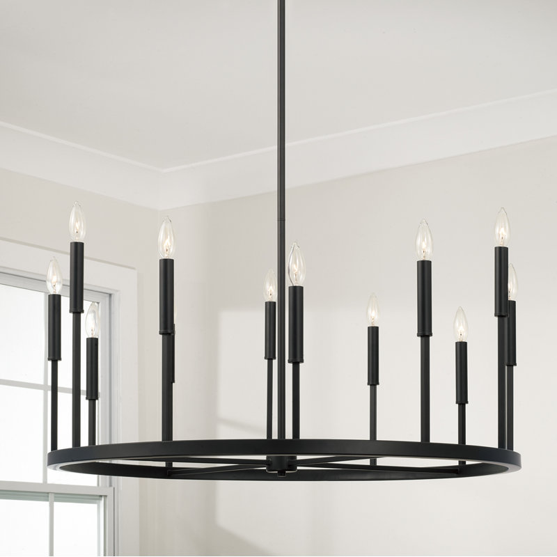 36" W x 24" H 12-Light Ring Chandelier in Matte Espresso with Clear Glass and Interchangeable Espresso and Brass candle sleeves