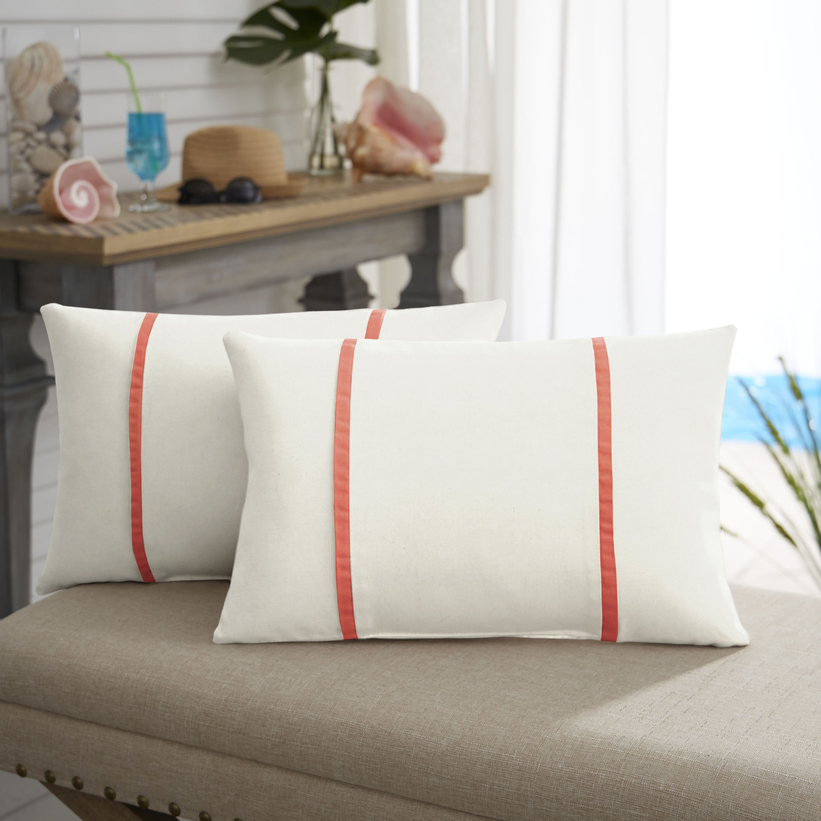 Furston Lumbar Throw Pillow, White/Melon, 12" x 24"