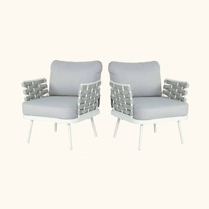 Ensemble de 2 fauteuils club Mariano, Gris, Blanc cassé / blanc