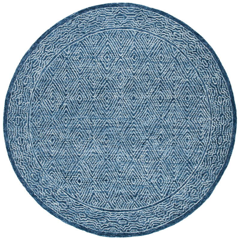 Tapis bleu marine en laine touffeté à la main Angellique, Rond 7 pi