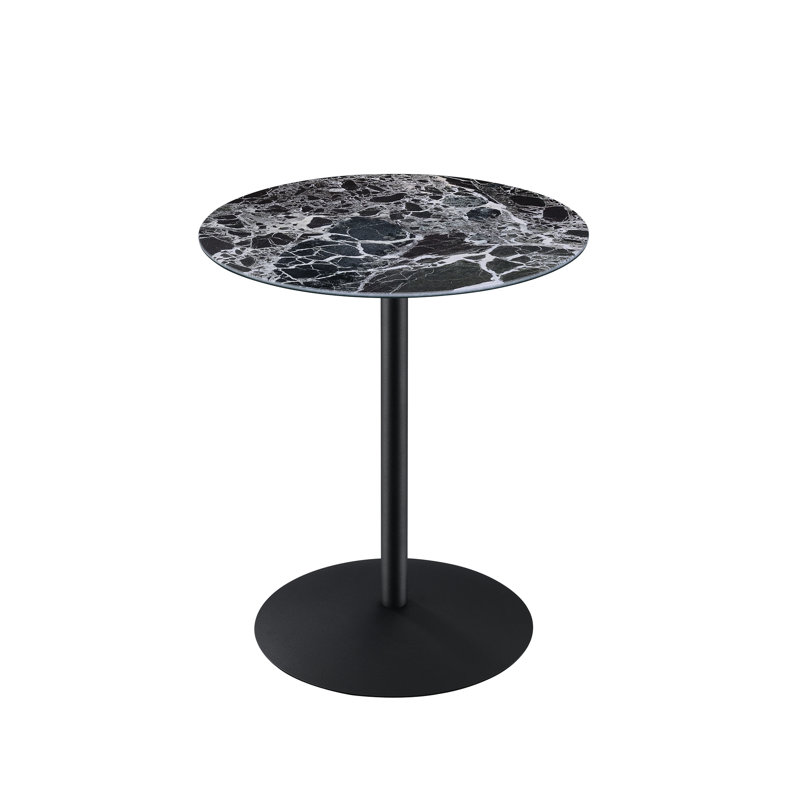 17.5" End Table With 3-D Printed Black Marble Textured Deck And Stable Steel Construction Glass Top A Foundation