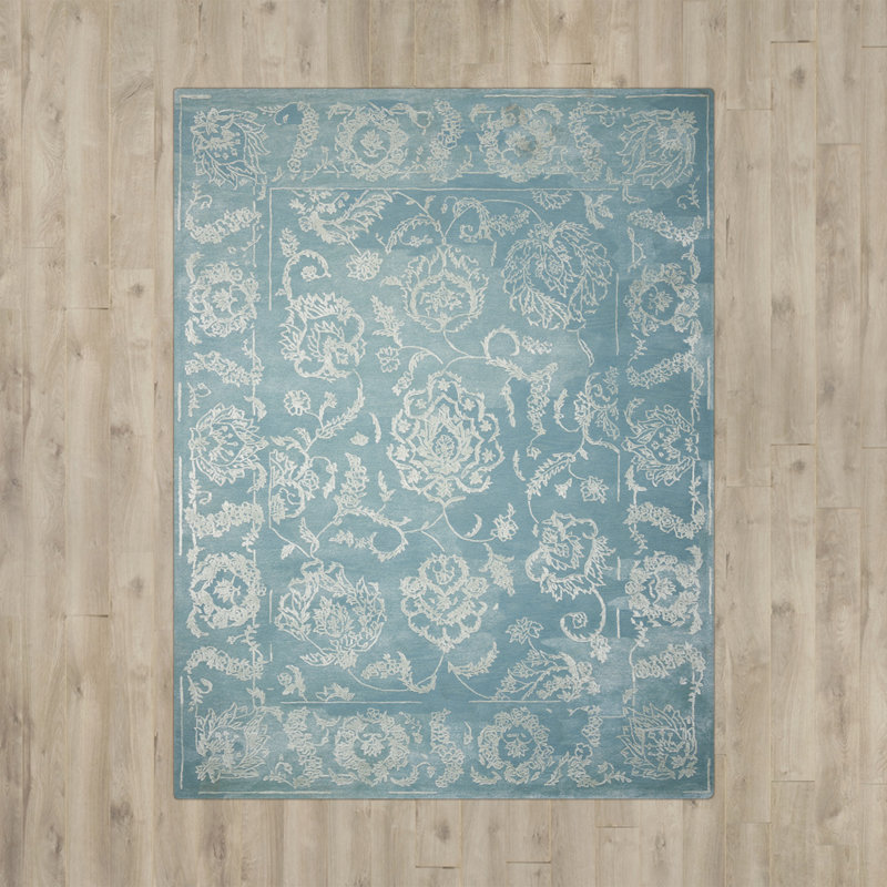 Tapis oriental bleu touffeté à la main Lennear, Rectangle 3 pi 9 po x 5 pi 9 po