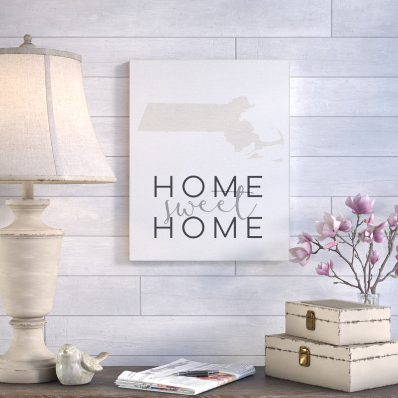 "home sweet home massachusetts" , reproduction d’art textuel, H 15 po x l 10 po, Plaque