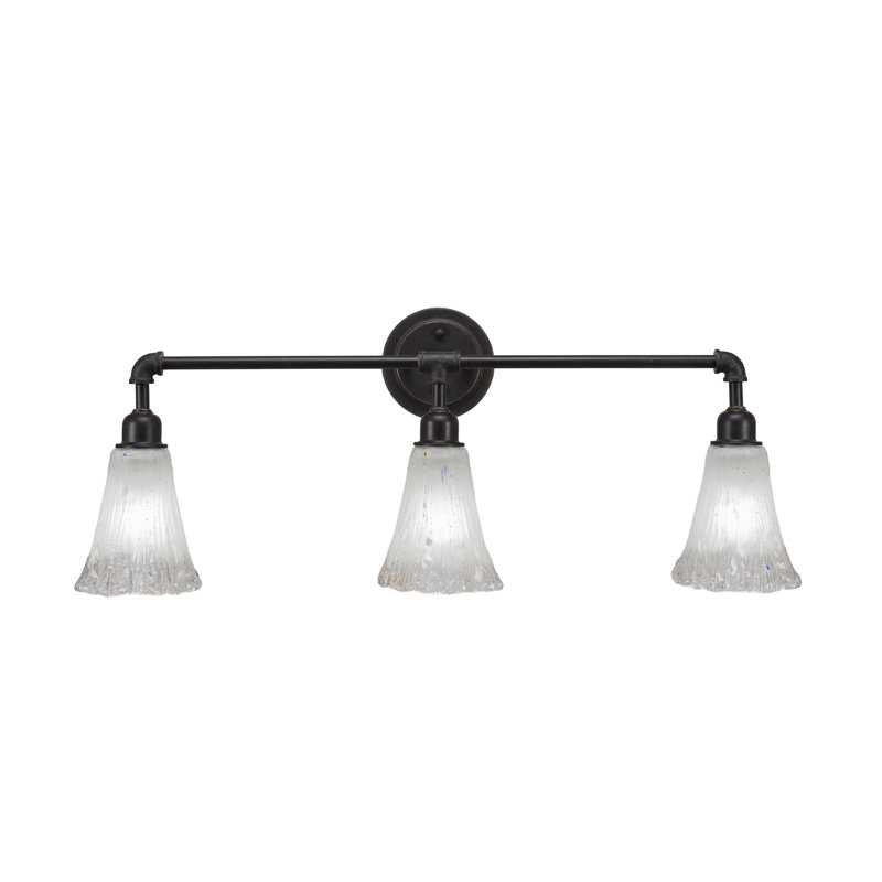 Barre d'éclairage de salle de bain 3 lumières Eilif Vintage en verre givré cannelé 5,5 po, Granite noir