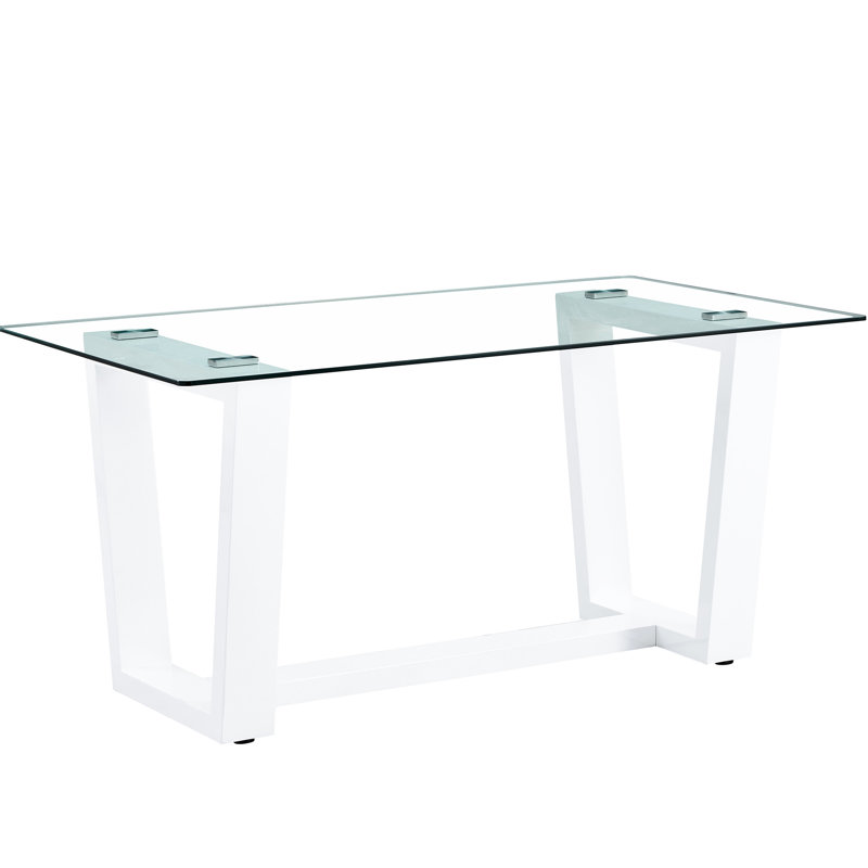 Table de salle à manger de 0,4 po en verre trempé avec support blanc, offrant une solution moderne rectangulaire, convenant à un usage quotidien
