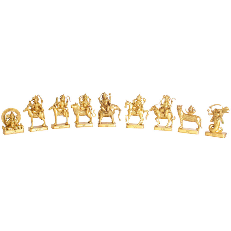 Ensemble de 6 statues en laiton Navaboha faites à la main 6 po - Collection Nine Planète - Autel de l'astrologie indienne - Figurines spirituelles artisanales indiennes
