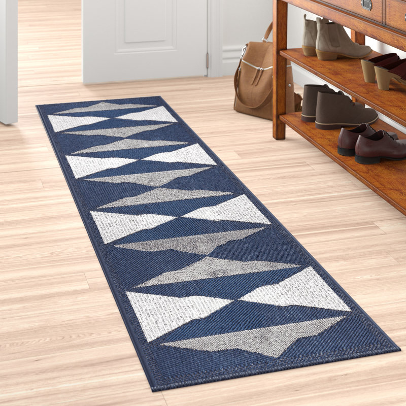 Tapis intérieur / extérieur bleu marine Ashot, Tapis de couloir 2 pi x 8 pi