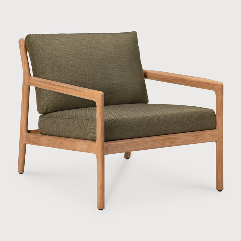 Jack outdoor lounge chair - teak - Burgundy fabric, Green, Teak