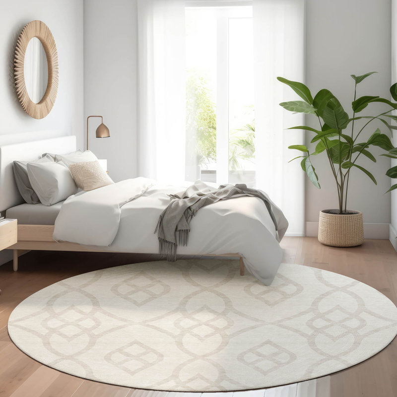 Premium Machine Washable Prisco Ivory Rug, Round 8'