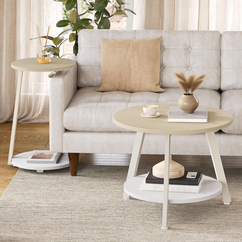 Coffee Table with Storage, White, Oak