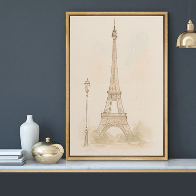 Eiffel Tower Line Detail Paris Architecture Neutral Wall Decor – Pictures Framed Canvas Print Wall Art