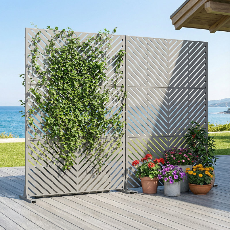 Paravents d'extérieur en métal 72 po x 47 po Parallel, Gris, 72" H x 47" W x 16" D