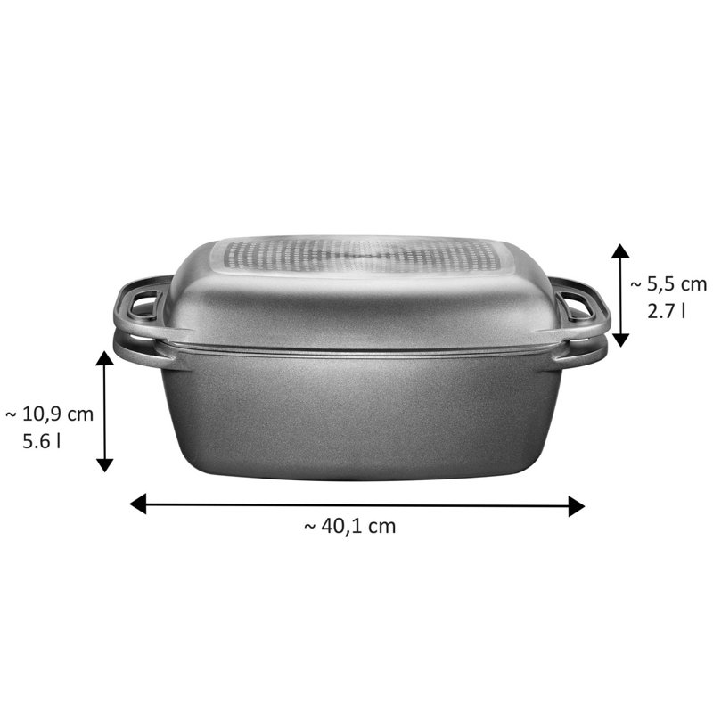 Bella Cucina Aluminum Rectangle Dutch Oven, Anthracite, 8.3L