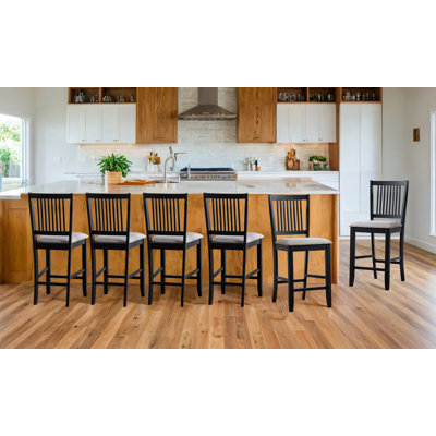 Chic Slat Back Wooden Counter Stools with Upholstered Seats