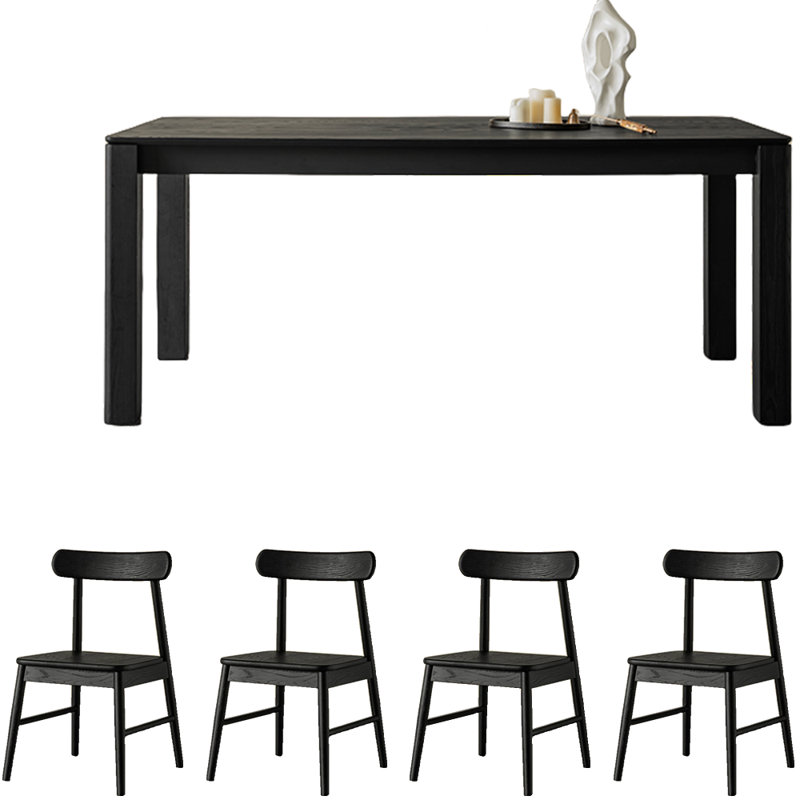 Modern Minimalist Ash Wood     Slab Dining Set, 29.5"H x 70.9"L x 33.5"W