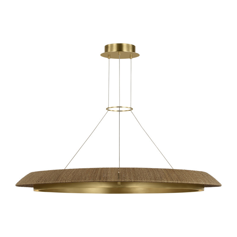 Sean Lavin Noa Large LED Ring Chandelier in Bronze with Washed Black Sea Grass shade, 142" H x 50.5" W x 50.5" D, Oak