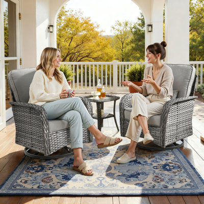 Allcot 5 - Person Wicker Outdoor Conversation Set, Patio Swivel Chair Set with Lighted Coffee Table and Cushions