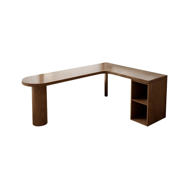 Bureau de direction en L en bois massif brun noisette, Oui, 29.53" H x 78.74" W x 55.12" D