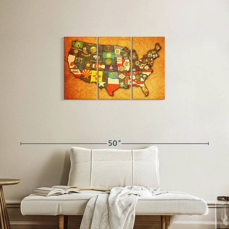 Aliaz State Flags USA Map, 20" H x 33" W