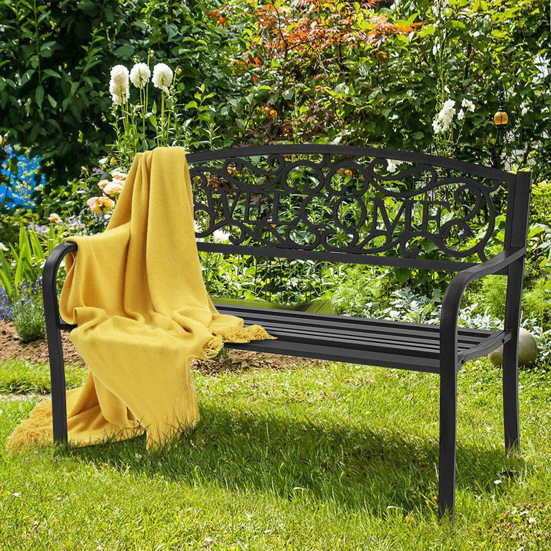 Asya Metal Outdoor Bench, Black