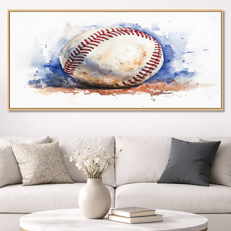 Décoration murale encadrée sur le thème du baseball délavé - Sports, H 28 po x l 60 po, Cadre naturel flottant