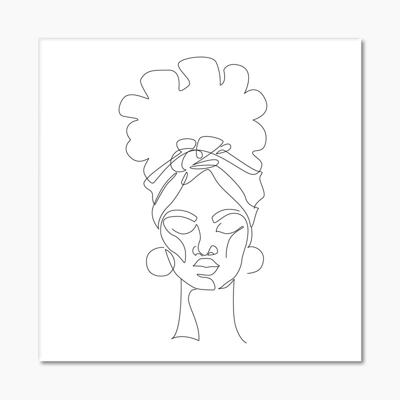 «Black Woman Afro Portrait One Line Art», impression sur toile, H 16 po x l 16 po x P 1 po, Toile tendue