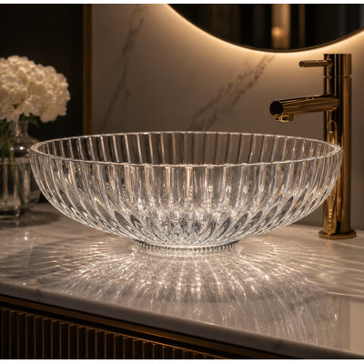 Majestic 21" Clear Oval Fluted Glass Vessel Bathroom Sink