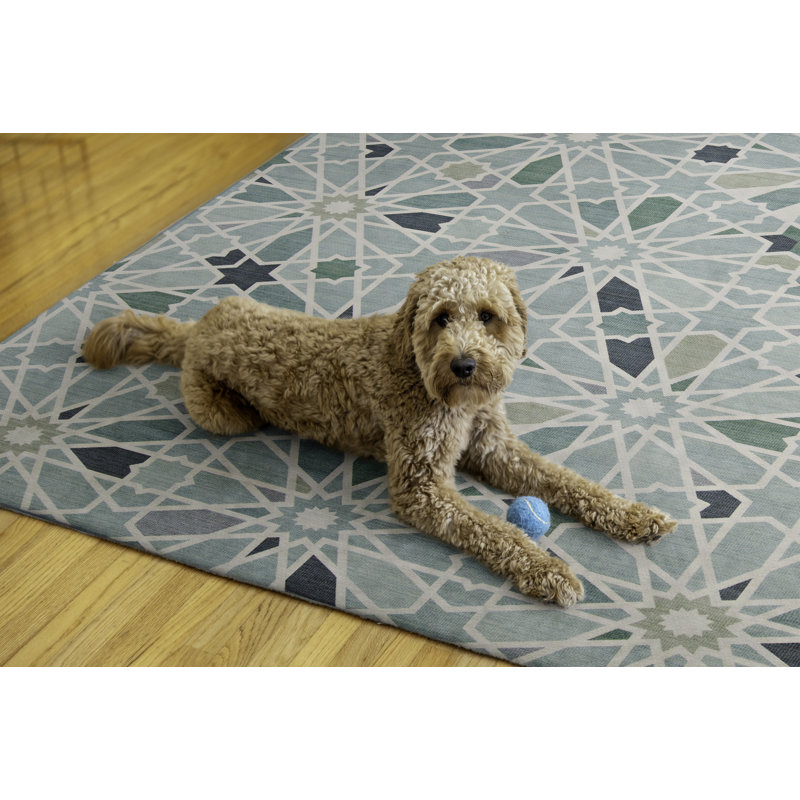 Tapis intérieur / extérieur vert / ivoire Kivett, Rectangle 5 pi x 7 pi