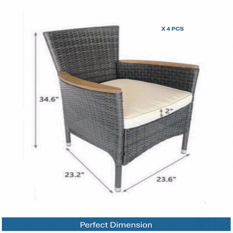 4-Piece All-Weather Gray Rattan Patio Dining Chair, Gray