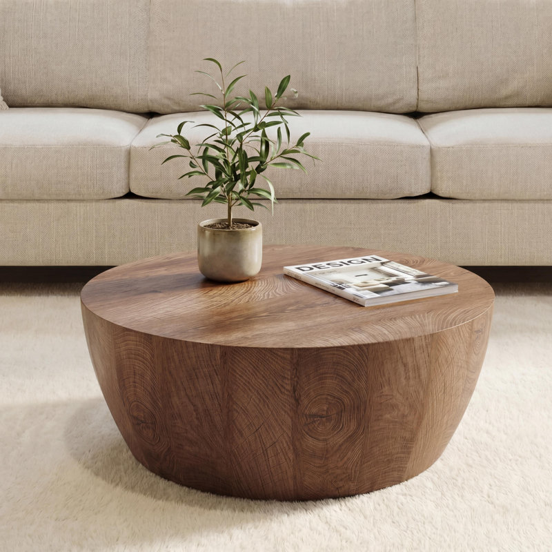 Table basse ronde avec grain de bois naturel pour le salon