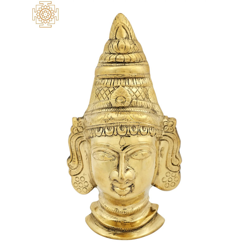 10" Brass Lakshmi Face – Handcrafted Goddess Varalakshmi Mask for Pooja, Vratham & Home Temple Décor