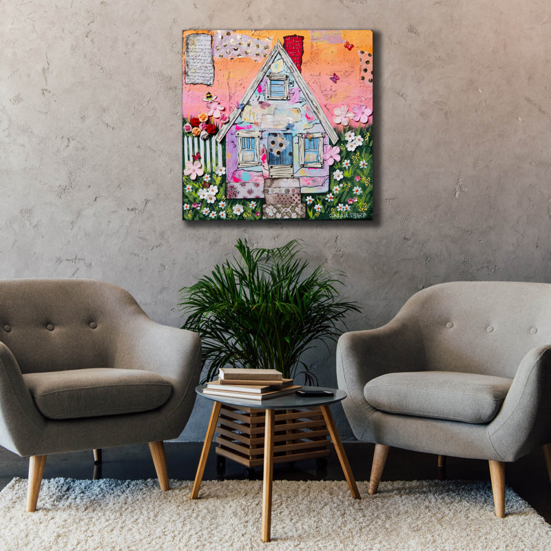  «Sweet Sunset Cottage» par Carrie Sharp, art mural sur toile, 37 po x 37 po