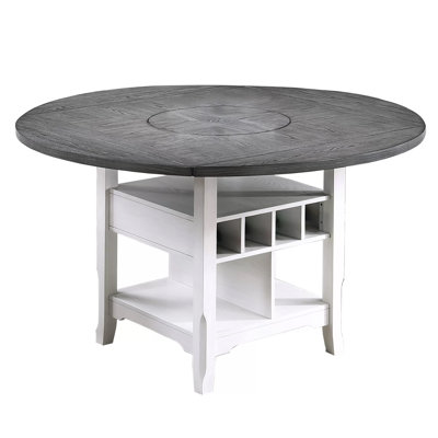 Vora Counter Height Storage Table, 4 Leaves, Antique White, Gray 42-60 Inch