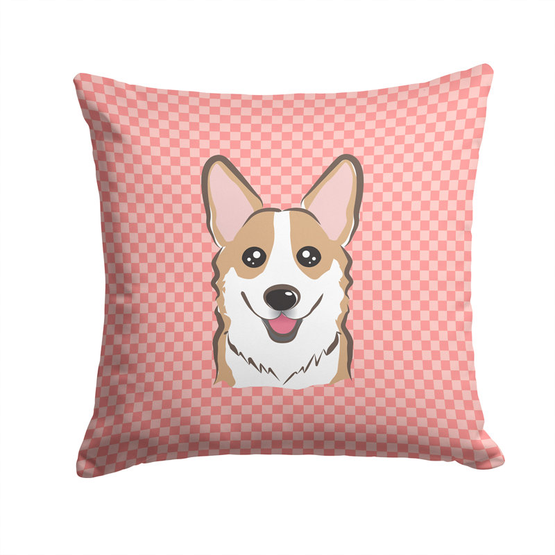 Coussin intérieur / extérieur Checkerboard Corgi, H 14 po x l 14 po x P 4 po, Rose / blanc / brun