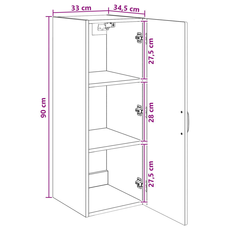 Engineered Wood Rectangle Accent Cabinet, 90 cm H x 33 cm L x 34.5 cm D