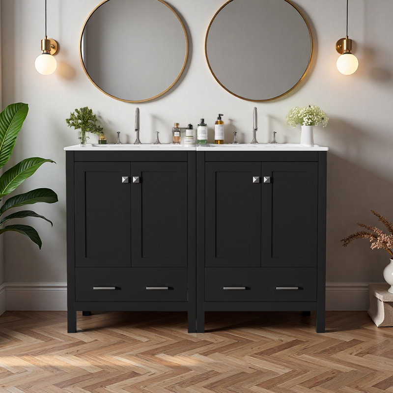 Meuble-lavabo 48 po avec lavabo encastré intégré, Noir