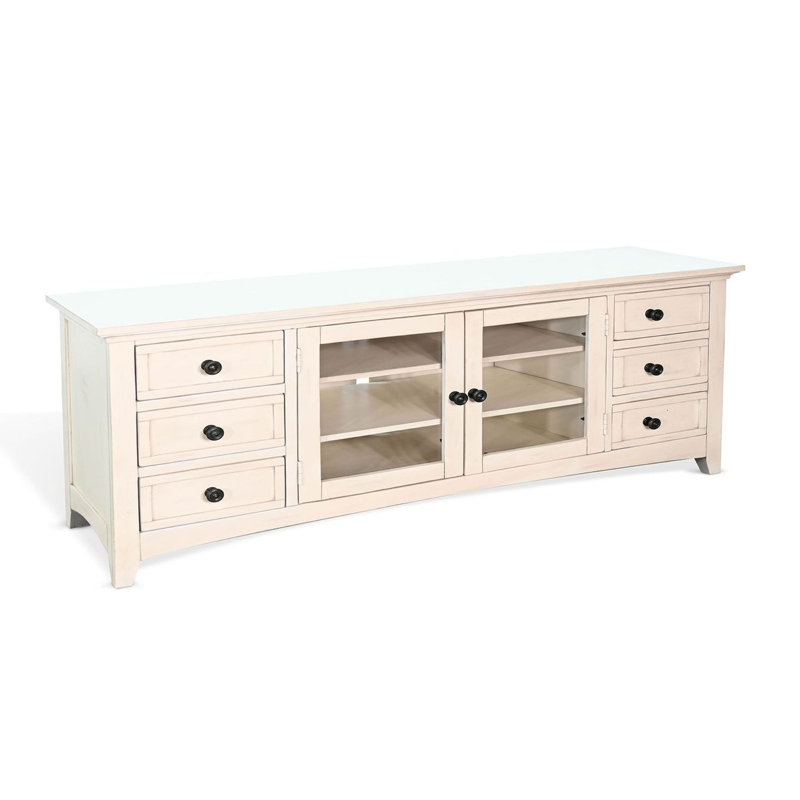 Console multimédia Lesy, 82 po, 6 tiroirs 2 portes, crème, Blanc, crème