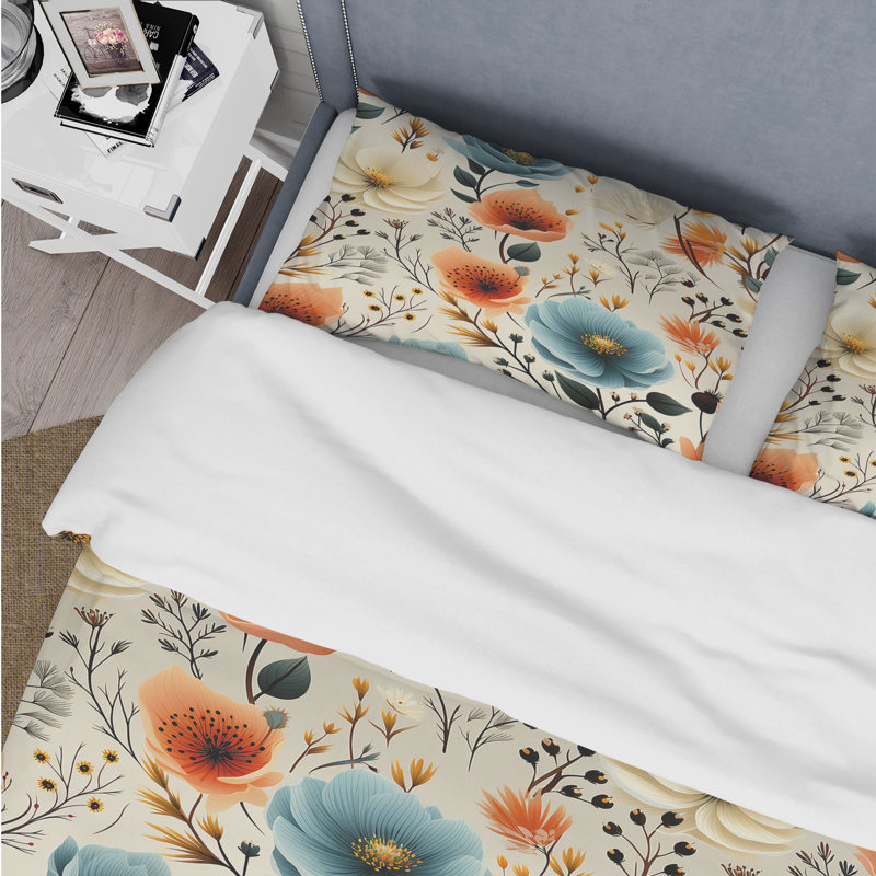 Playful Poppy Blossom Radiance - Ensemble de housse de couette floral - Polyester en microfibre