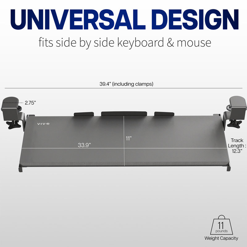 Black Extra Long Clamp-on Under Desk Keyboard Tray