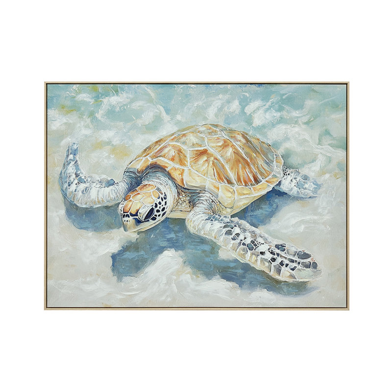 «Turtle Tides», art mural sur toile côtier peint à la main