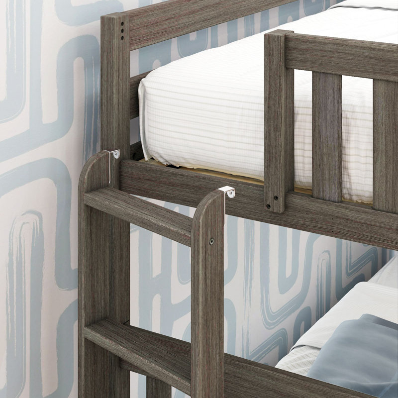 Delbreco Kids Twin Over Twin Bunk Bed with Ladder on End, Clay